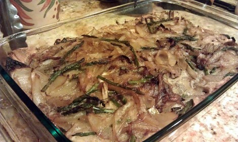 lamb asparagus onion pastry photo