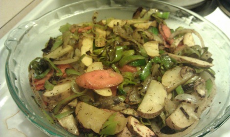 Low-amine frittata vegetables in the pie pan (photo)