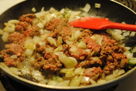 Cooking onions and beef for Dill Beef Stuffed Cabbage (low-amine, gluten-free, soy-free, dairy-free, nut-free, tomato-free, nightshade-free) photo